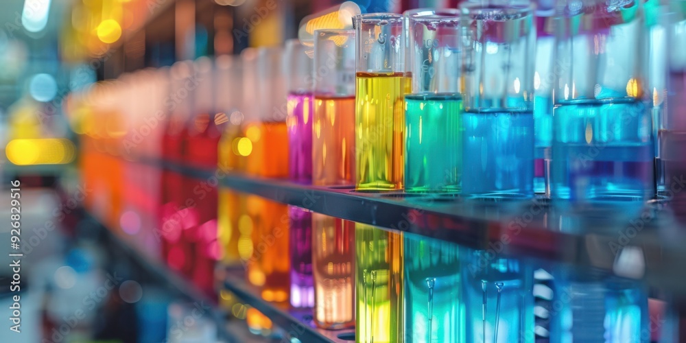 A close-up of test tubes filled with colorful liquids A close-up of test tubes filled with colorful liquids
