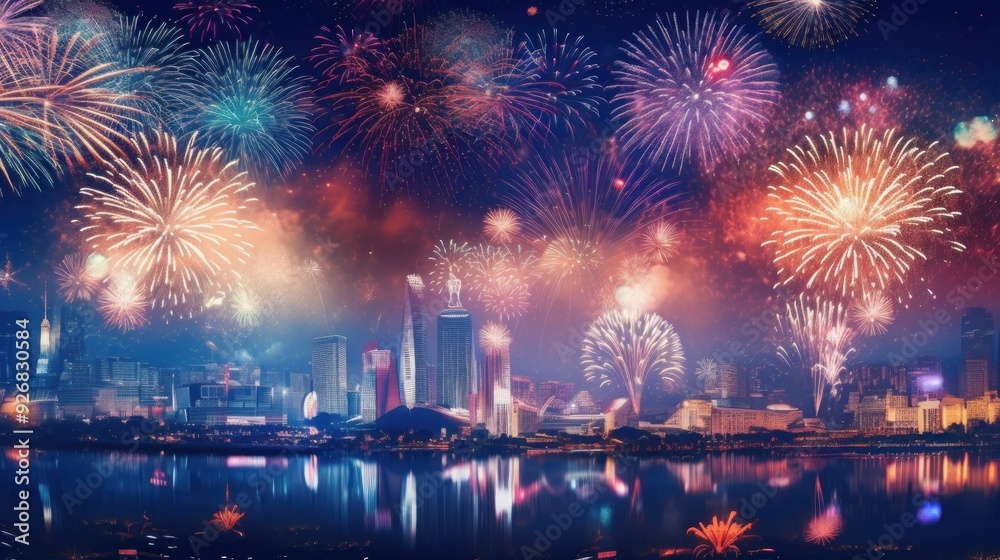 Fireworks Display Over Cityscape Fireworks Display Over Cityscape