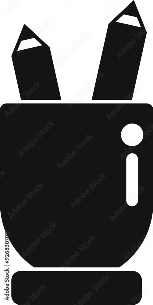 Black glyph icon representing a pencils holder, for office or school stationery Black glyph icon representing a pencils holder, for office or school stationery