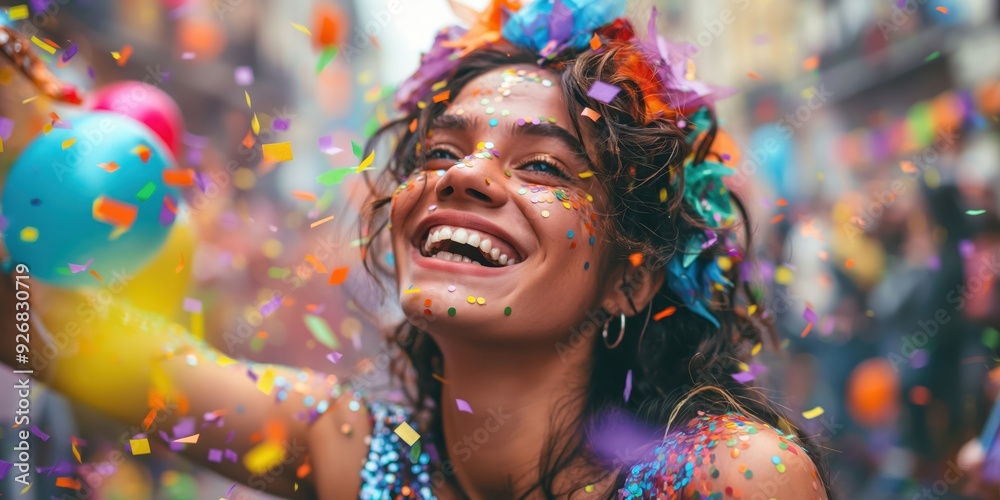 Joyful Woman Celebrating with Confetti created by ai Joyful Woman Celebrating with Confetti created by ai