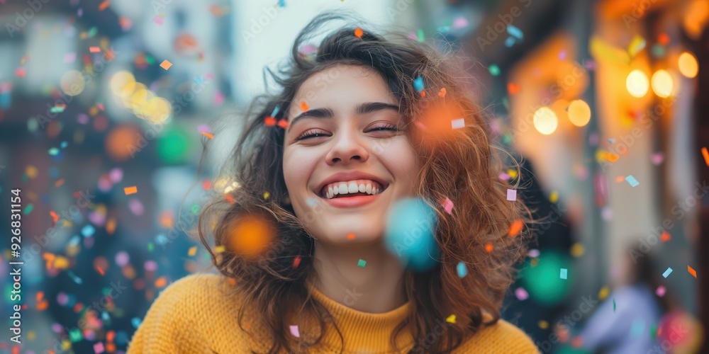 Joyful Woman Celebrating with Confetti created by ai Joyful Woman Celebrating with Confetti created by ai