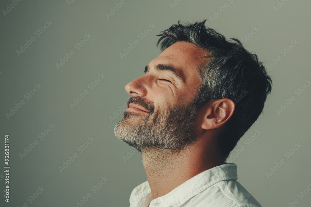 Obraz premium A close up of a man's face with her eyes closed