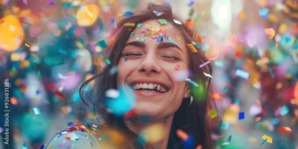Joyful Woman Celebrating with Confetti created by ai