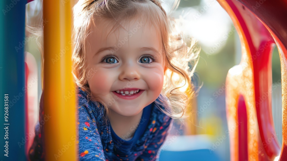 Little Girl Smiling Through a Playground Tunnel. Little Girl Smiling Through a Playground Tunnel.