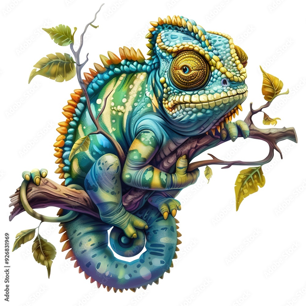 Obraz premium Chameleon king fantasy animal cartoon isolated whitebackground