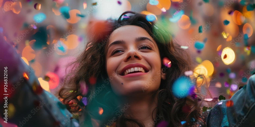 Joyful Woman Celebrating with Confetti created by ai Joyful Woman Celebrating with Confetti created by ai