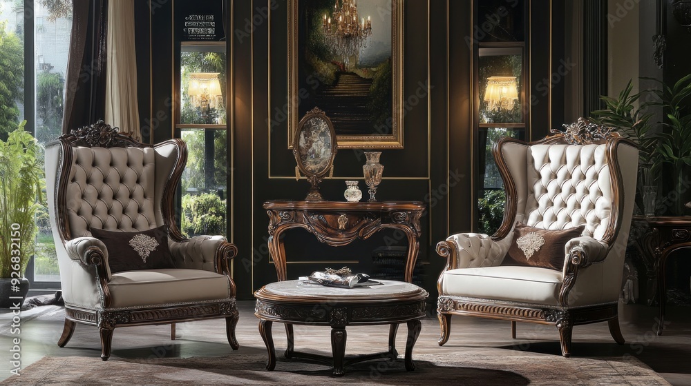 Fototapeta premium Elegant Living Room with Two Wingback Armchairs