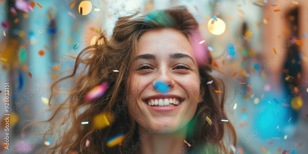 Joyful Woman Celebrating with Confetti created by ai Joyful Woman Celebrating with Confetti created by ai