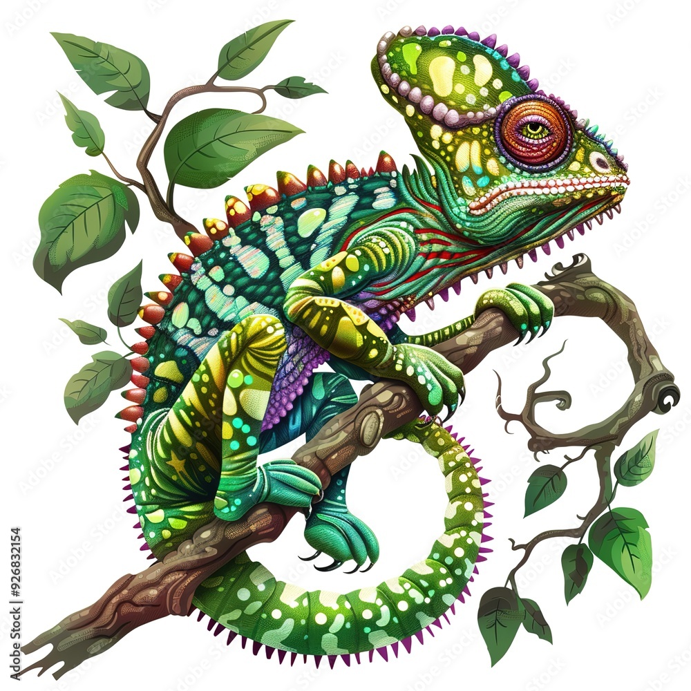 Fototapeta premium Chameleon queen fantasy animal cartoon isolated whitebackground