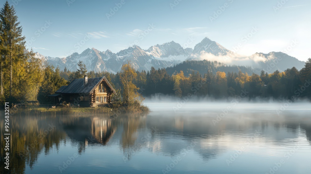Fototapeta premium Cabin on a Mountain Lake.