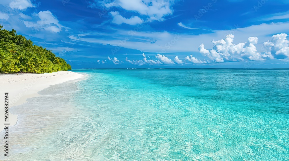 Fototapeta premium Tropical Beach with Clear Blue Water and White Sand.