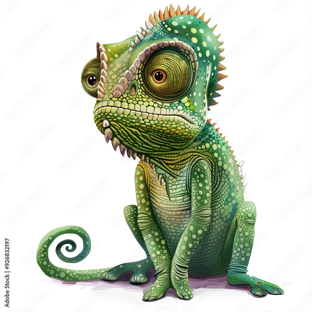 Fototapeta premium Chameleon Sadness emotion fantasy animal cartoon isolated whitebackground