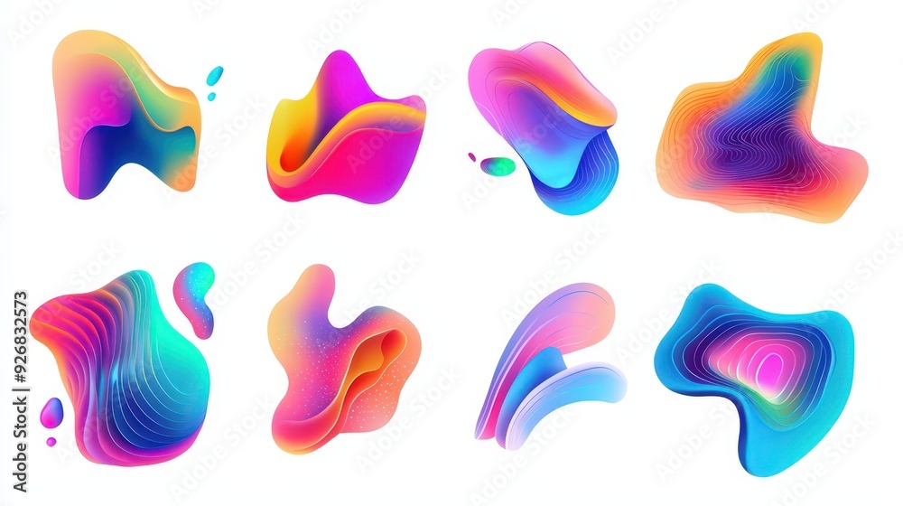 Abstract 3D Colorful Shapes, Fluid and Wavy Geometric Forms. Abstract 3D Colorful Shapes, Fluid and Wavy Geometric Forms.