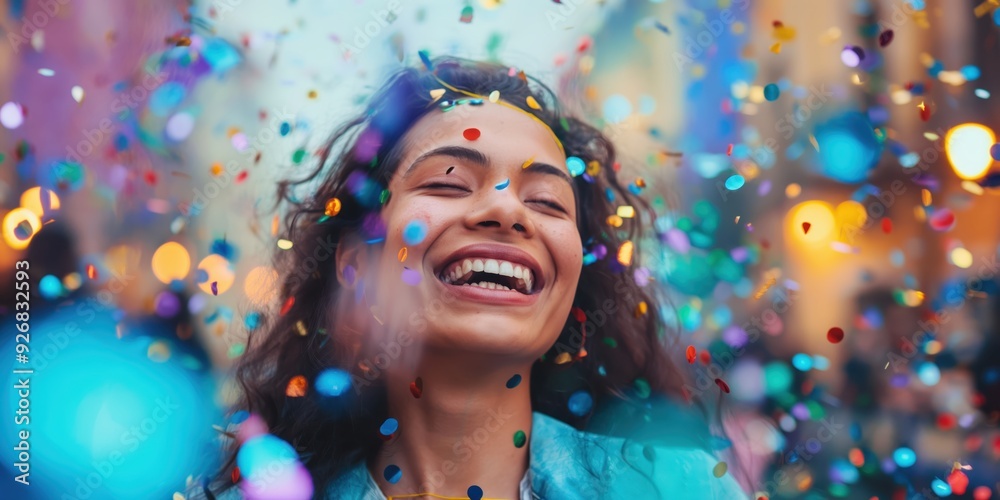 Joyful Woman Celebrating with Confetti created by ai Joyful Woman Celebrating with Confetti created by ai