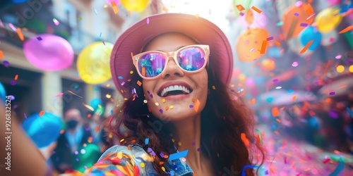 Joyful Woman Celebrating with Confetti created by ai