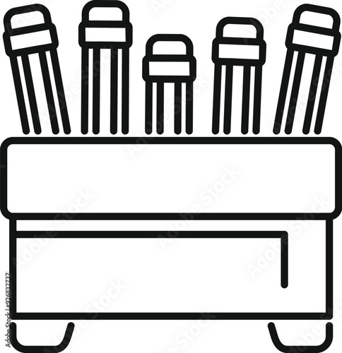 Five mechanical pencils with empty refills are standing in a pencil holder ready for an architect or a draftsman to use them