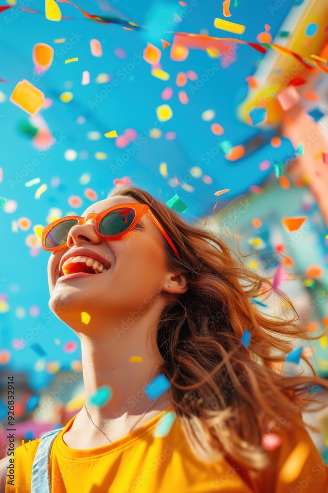 Joyful Woman Celebrating with Confetti created by ai Joyful Woman Celebrating with Confetti created by ai