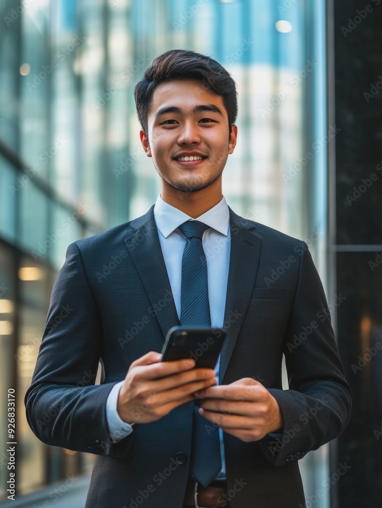 Businessman in Suit Using Cell Phone in Cityscape Businessman in Suit Using Cell Phone in Cityscape