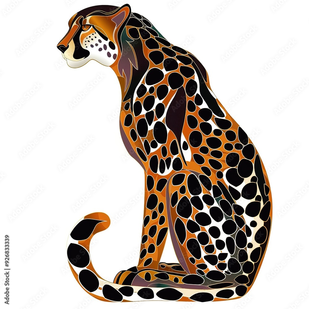 Naklejka premium Cheetah Art Deco animal fashion cartoon isolated whitebackground 16:9
