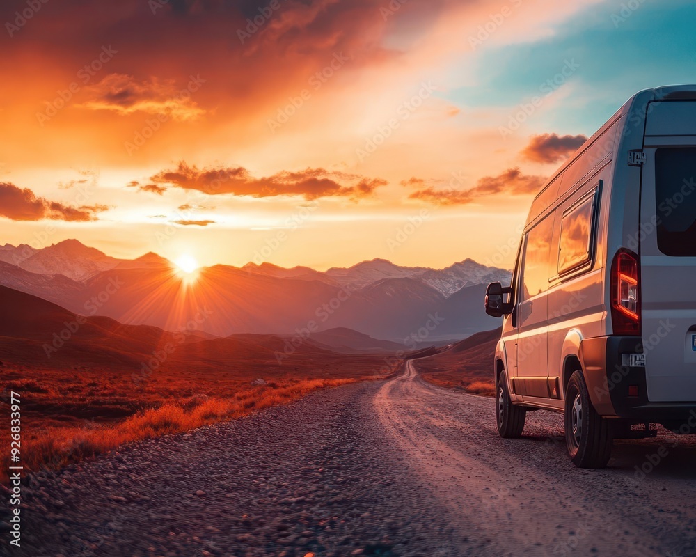 Obraz premium Adventure travel in vans, vibrant mobility, dynamic journeys, off-grid living