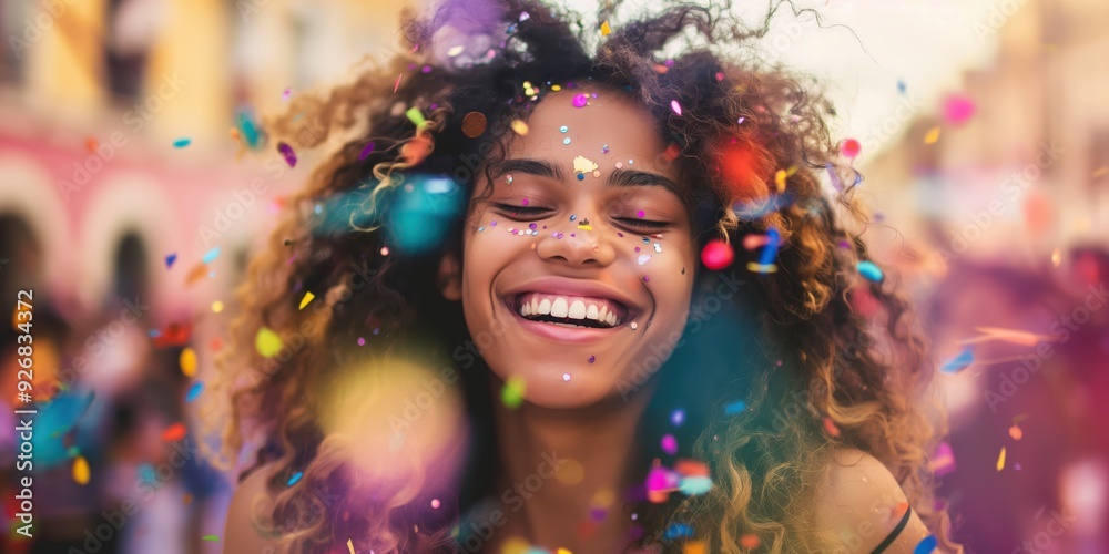 Joyful Woman Celebrating with Confetti created by ai Joyful Woman Celebrating with Confetti created by ai