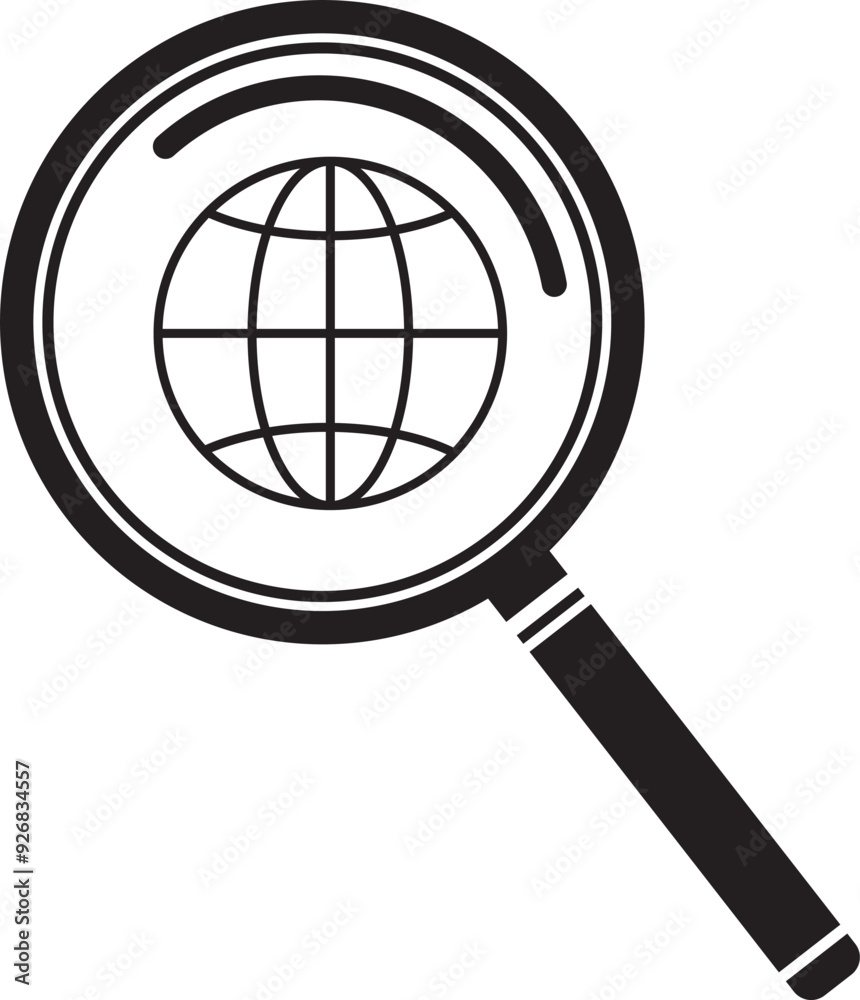 illustration icon looking at the earth from a magnifying glass illustration icon looking at the earth from a magnifying glass