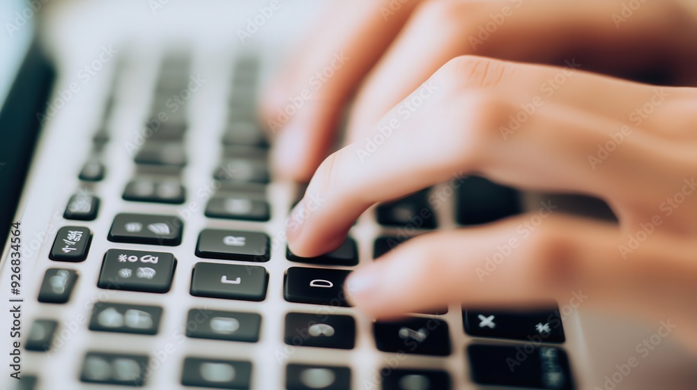 Close up of fingers typing on a laptop keyboard. Close up of fingers typing on a laptop keyboard.
