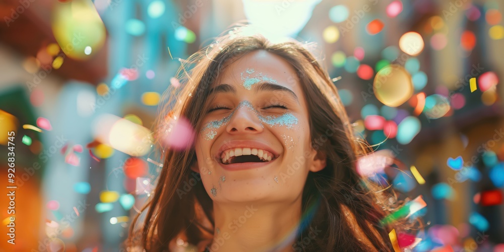 Joyful Woman Celebrating with Confetti created by ai Joyful Woman Celebrating with Confetti created by ai