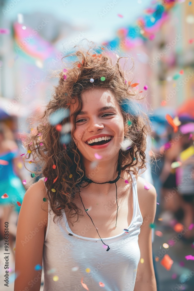 Obraz premium Joyful Woman Celebrating with Confetti created by ai