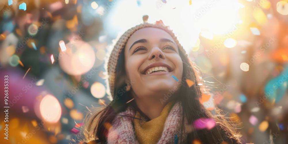 Joyful Woman Celebrating with Confetti created by ai Joyful Woman Celebrating with Confetti created by ai