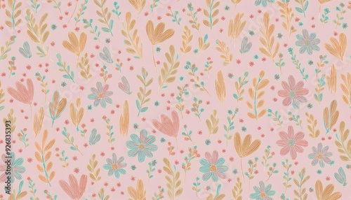 Seamless floral pattern, delicate abstract nature ornament for wallpaper, fashion textile print background. pastel colors botanical design. Generative Image