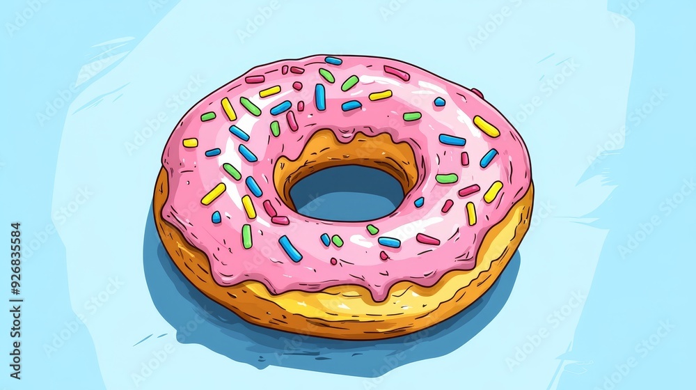 A cartoon donut with colorful icing and sprinkles A cartoon donut with colorful icing and sprinkles