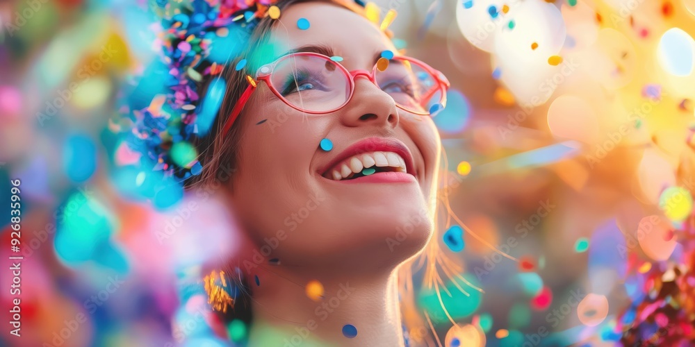 Joyful Woman Celebrating with Confetti created by ai Joyful Woman Celebrating with Confetti created by ai