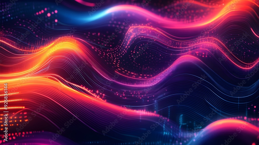 custom made wallpaper toronto digitalAbstract Neon Waves Background, Futuristic Tech Design