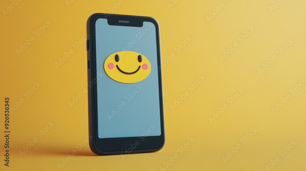 A cartoon smartphone with a happy face on the screen A cartoon smartphone with a happy face on the screen