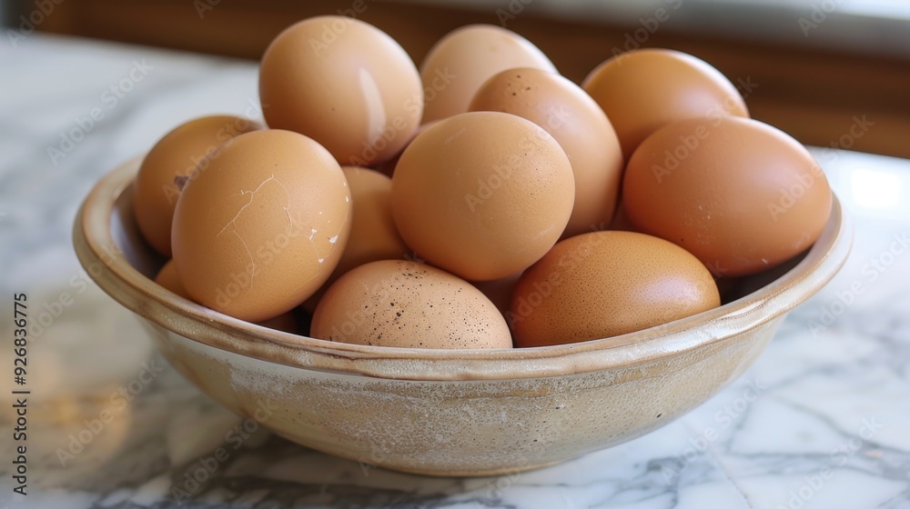 A bowl of eggs ready to be cracked open for cooking or baking. A bowl of eggs ready to be cracked open for cooking or baking.