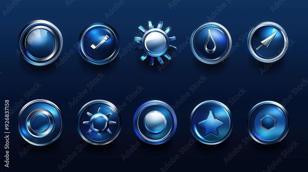 Blue and Silver 3D Buttons with Various Icons. Blue and Silver 3D Buttons with Various Icons.