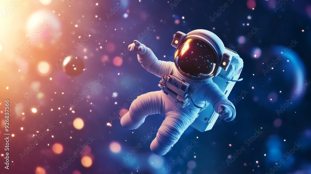 A playful cartoon astronaut floating in space A playful cartoon astronaut floating in space