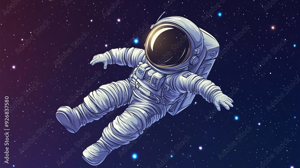 A playful cartoon astronaut floating in space A playful cartoon astronaut floating in space