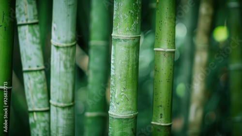 A close-up of bamboo stalks with their natural joints and green hues, perfect for a nature background.