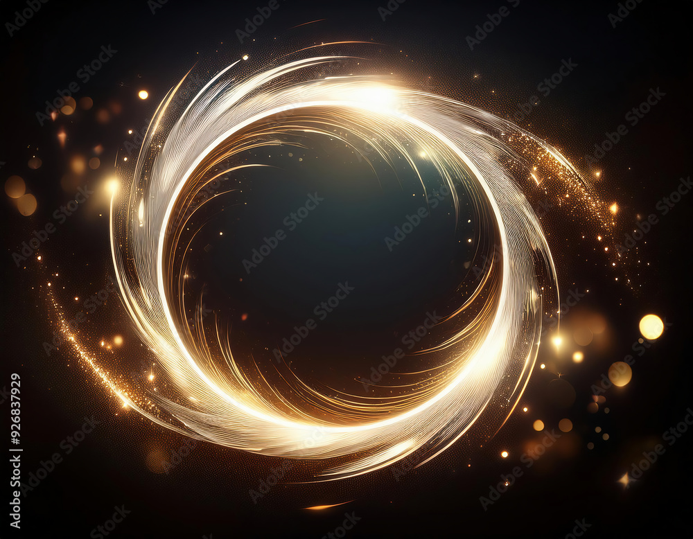 Fototapeta premium Glowing shiny circle frame on dark background with space for your text. Vector illustration