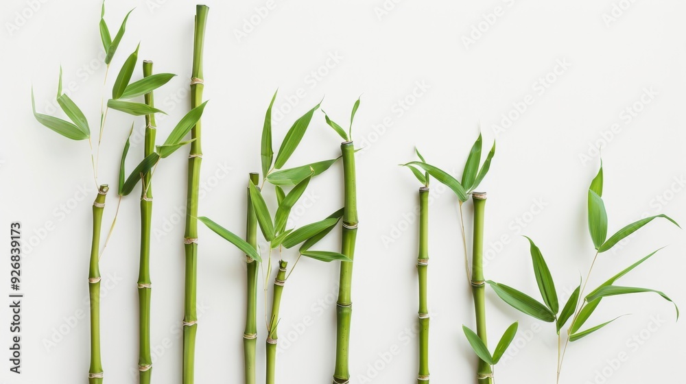 Naklejka premium A minimalist arrangement of bamboo stalks against a white background, highlighting their natural beauty