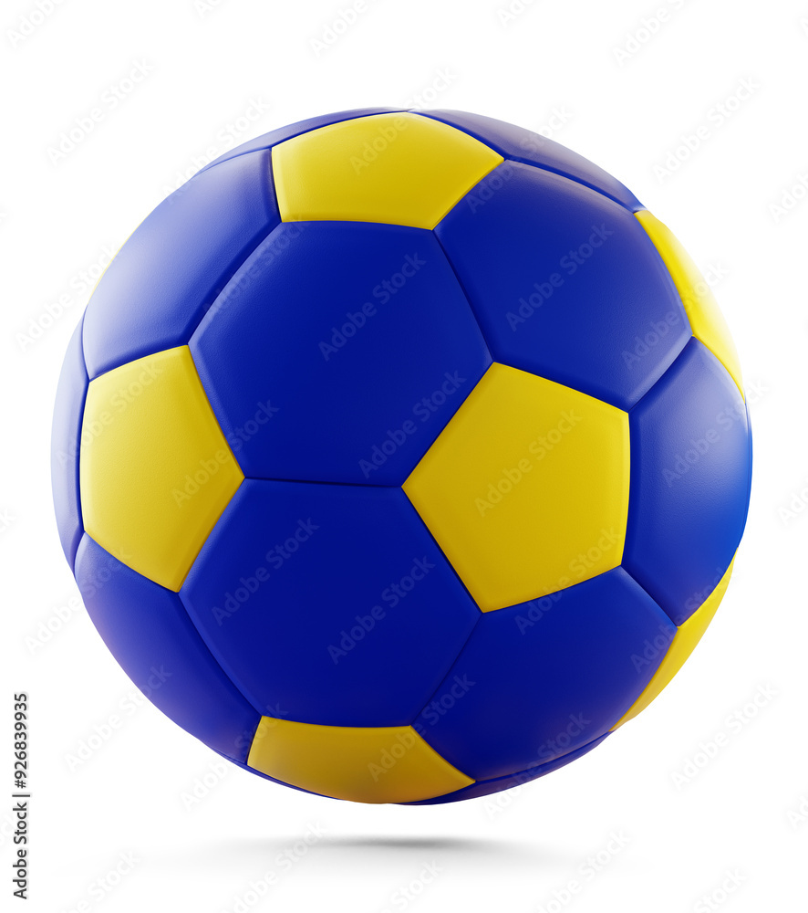 soccer ball in yellow and blue as the colors of the flag of the European Union, EU, Europe, isolated, ground-shadow soccer ball in yellow and blue as the colors of the flag of the European Union, EU, Europe, isolated, ground-shadow