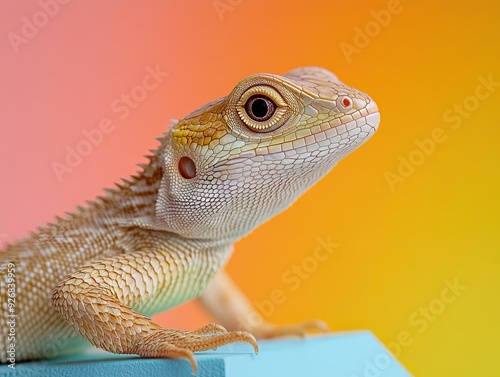 Lizard isolated on colorful background photo