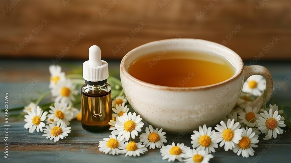 Relaxing Chamomile Tea with Herbal Extract and Fresh Daisies Relaxing Chamomile Tea with Herbal Extract and Fresh Daisies