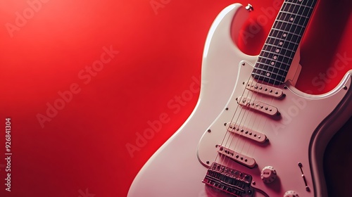 White Electric Guitar on Red Background