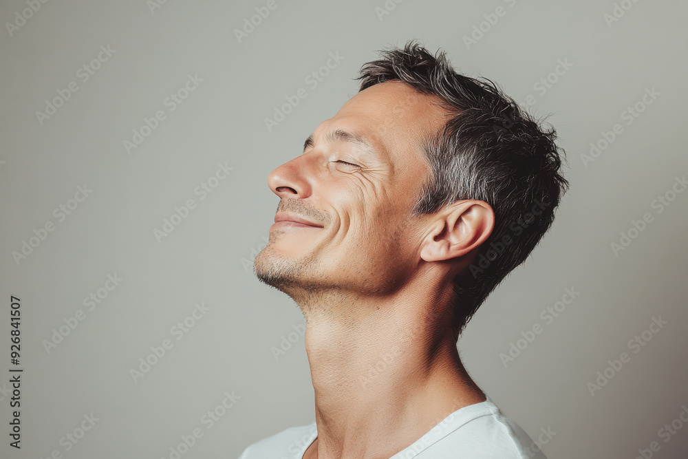 A close up of a man's face with her eyes closed A close up of a man's face with her eyes closed
