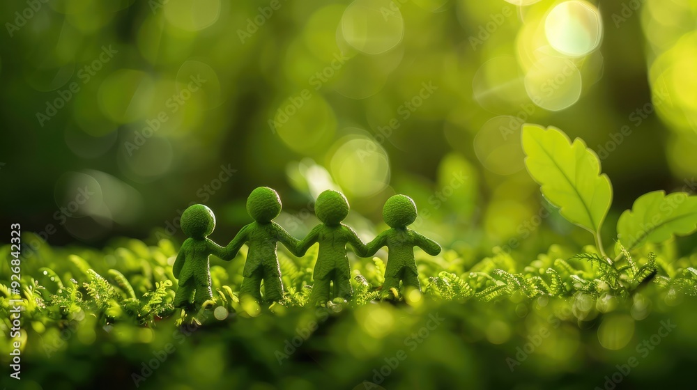 little green people holding hands in a green park little green people holding hands in a green park