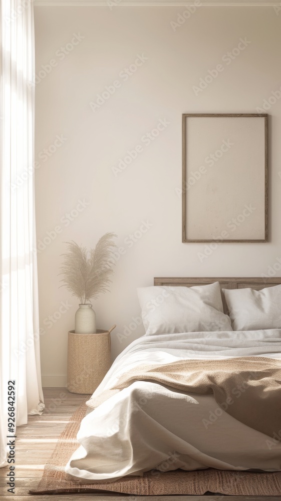 Mockup Frame in Cozy Coastal Style Bedroom Mockup Frame in Cozy Coastal Style Bedroom