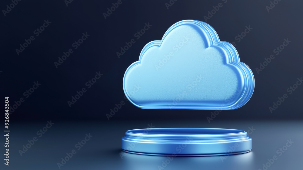 A stylish blue cloud icon representing digital data storage and cloud computing technology on a modern platform.